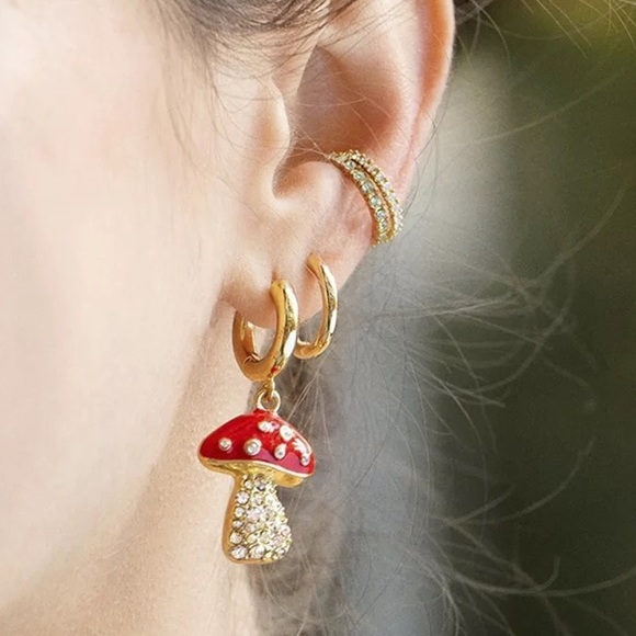 Darling Gold & Red Crystal Mushroom Earrings - Picture 2 of 3